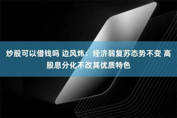 炒股可以借钱吗 边风炜：经济弱复苏态势不变 高股息分化不改其优质特色