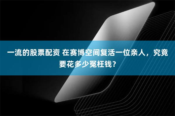 一流的股票配资 在赛博空间复活一位亲人，究竟要花多少冤枉钱？