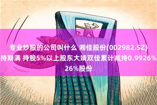 专业炒股的公司叫什么 湘佳股份(002982.SZ)：减持期满 持股5%以上股东大靖双佳累计减持0.9926%股份