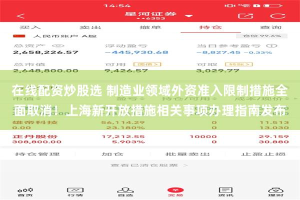 在线配资炒股选 制造业领域外资准入限制措施全面取消！上海新开放措施相关事项办理指南发布