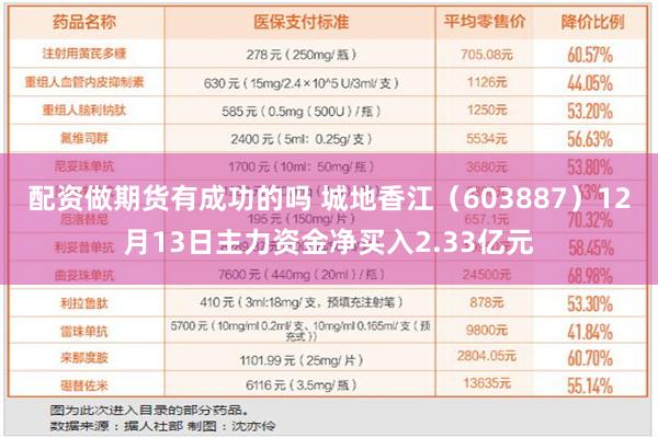 配资做期货有成功的吗 城地香江（603887）12月13日主力资金净买入2.33亿元